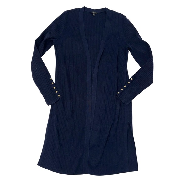 Talbots Long Duster Cardigan Ribbed Cotton Gold Button down Sz Small - Picture 2 of 8